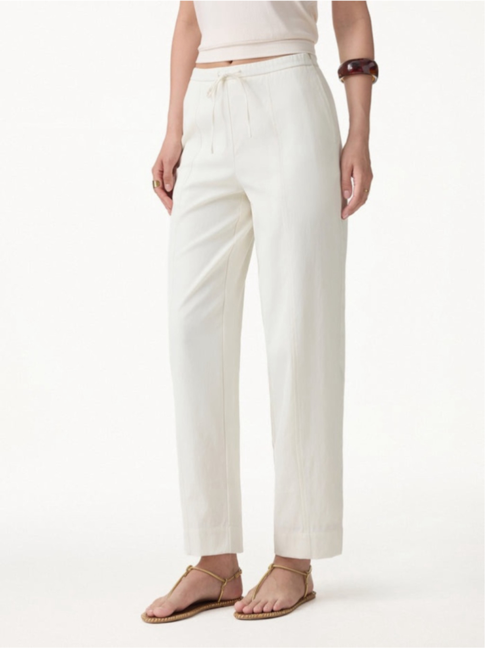 OGL Breathable Linen polyamide Summer Travel Pants drawstring cream sz lg